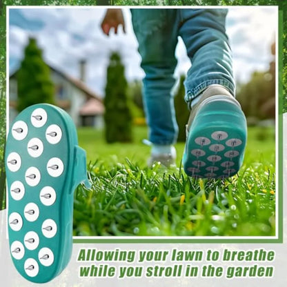 2 Pcs Lawn Aerator Shoes No Assembly Required with Heavy Duty Spikes Adjustable Lawn Spike Shoes for Grass Aerating Durable Met