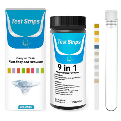100 Pcs 9-IN-1/7-IN-1 Aquarium Test Strips Fast Accurate Fish Tank Test Kit with Test Tube Water Quality Monitor pH Test Strips