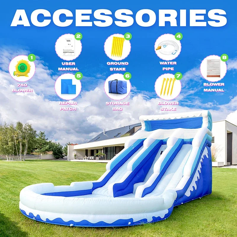 Water Slide for Adults Kids Double  Inflatable Adult Water Slides with Blower, Giant Blow Up Water Slide Backyard
