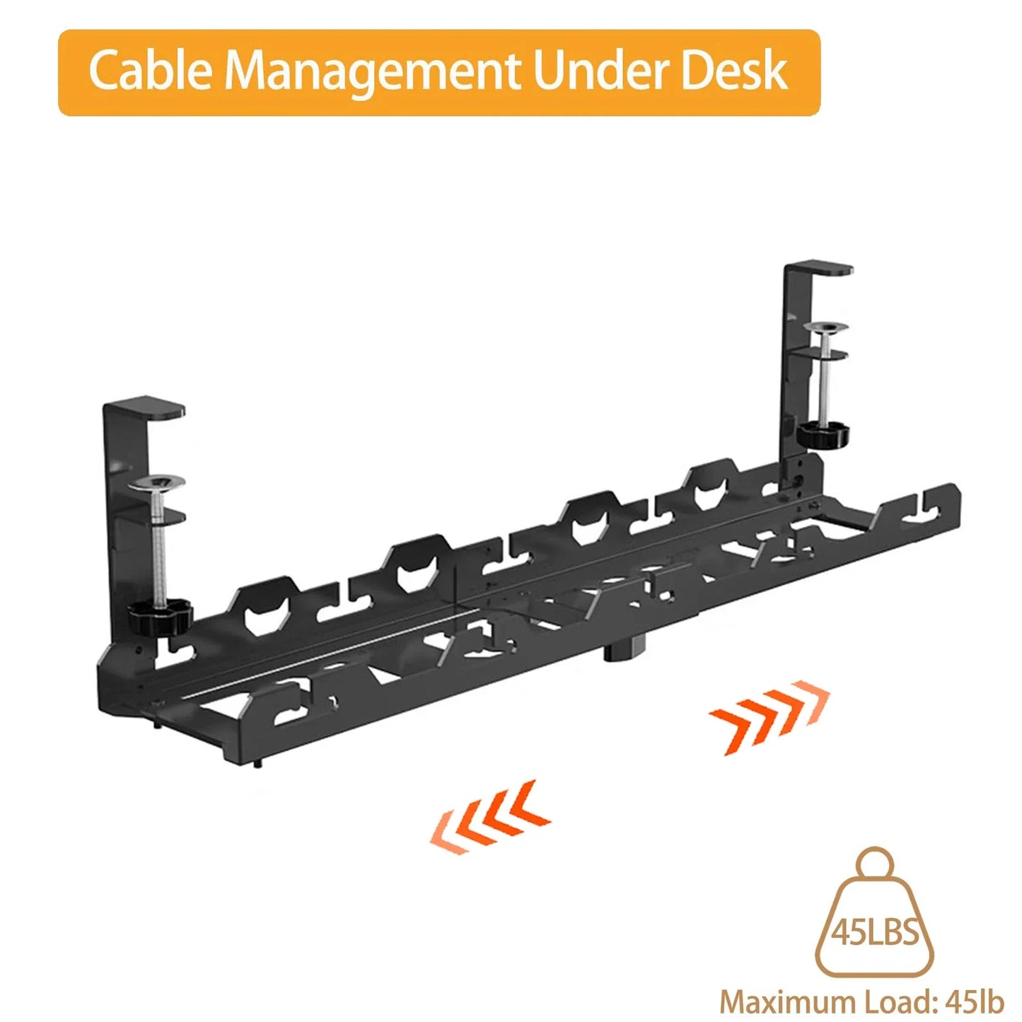 No Drilling Extendable Under Desk Cable Management Metal Cable Tray Under Desk With Clamp Retractable Power Strip Cord Holder