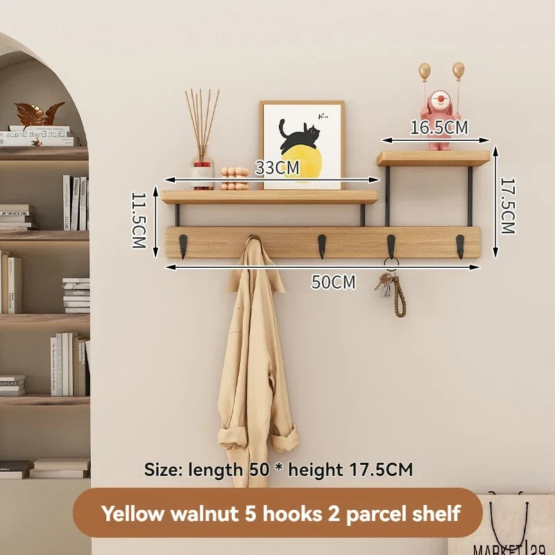 Solid wood clothes hook, multifunctional coat hook on the entrance entrance wall, key hook, wall mounted non perforated row hook