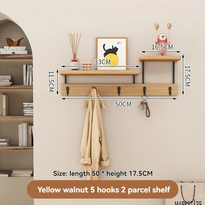Solid wood clothes hook, multifunctional coat hook on the entrance entrance wall, key hook, wall mounted non perforated row hook