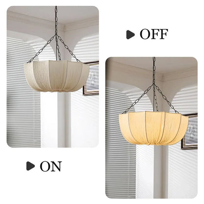 Retro Iron Chain Pendant Lamps Japanese Fabric Chandelier Living Dining Room Bedroom Ceiling lampLustre Hanging Light Fixture