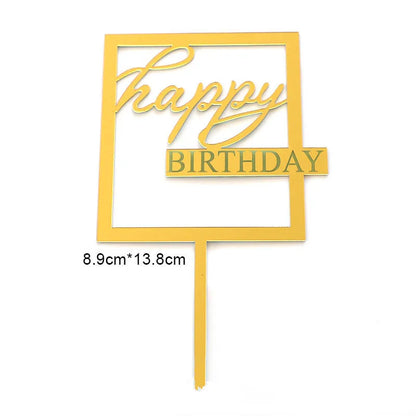 New Happy Birthday Cake Toppers Gold Acrylic Birthday girl Kids Birthday Party Cake Topper Dessert Decoration Baby Shower Gift