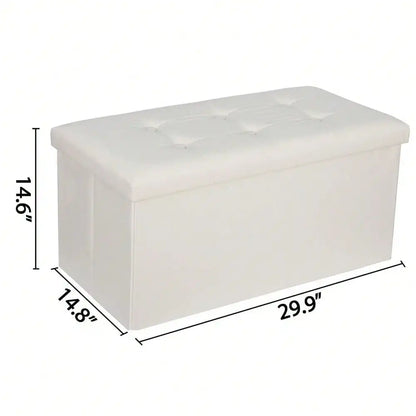 30" Sturdy Ottomans Footstools Soft Leather Cover Storage Footrest Foldable Beig