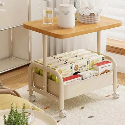 Two Tier Rolling Nightstand Bedside Cabinet Storage Drawer Wheels Small Space Living Room Bedroom Sofa Side Table Bed Table