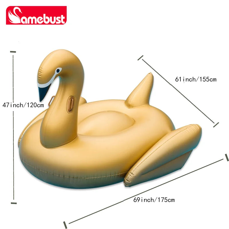 Camebust Inflatable Pvc Floating Golden Swan Swimming Pool Floating Rider Animal Pool Floats Raft Air Rider for Party Decoration