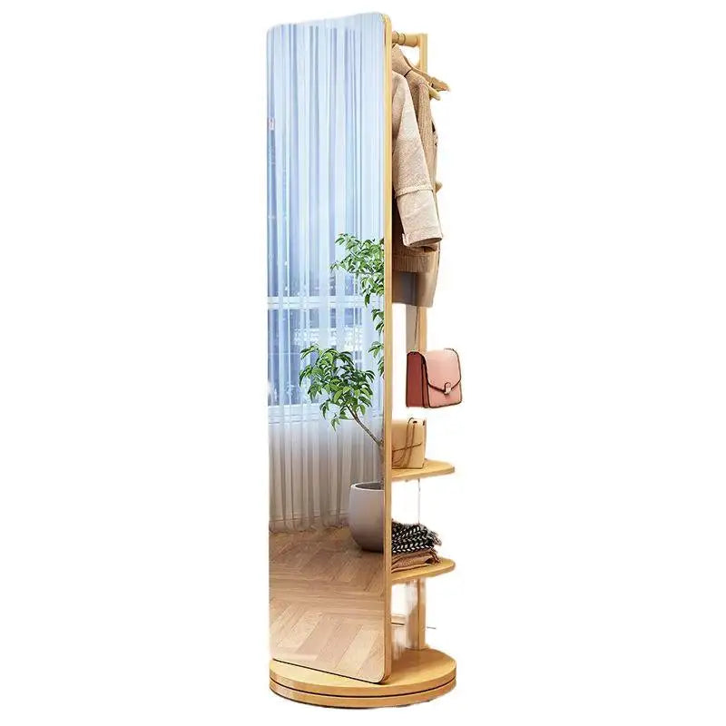 Solid wood dressing mirror full body mirror home rotatable fitting mirror floor mirror with hanger integrated bedroom mirror
