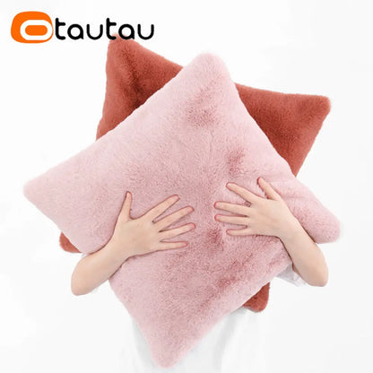 OTAUTAU Top Soft Fuffy Faux Bunny Fur Throw Pillow Case Sofa Couch Cushion Pillows Cover No Filler Baby Pet Bed ZT2TM1T