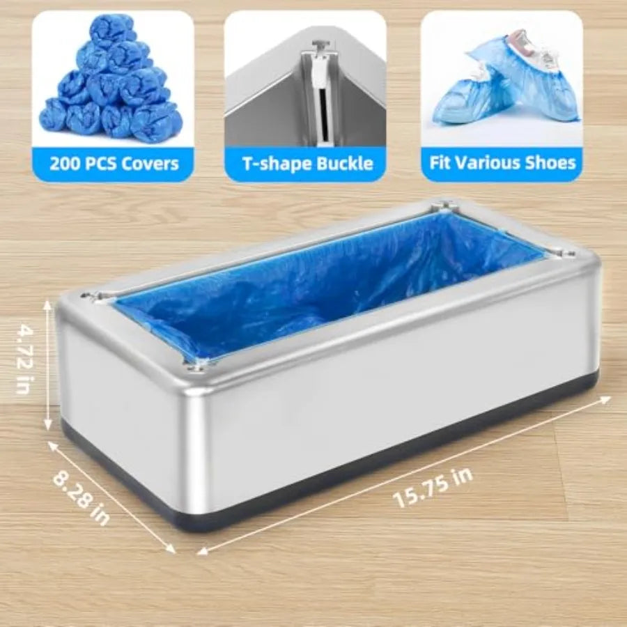 Shoe Covers Dispenser with 200pcs Disposable Shoe Covers Non Slip Automatic Shoe Cover Machine Fits Size Up to 11 US Men for Ho