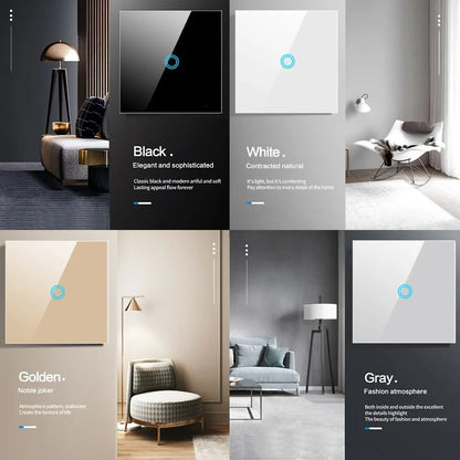 EU Touch Switch AC100 240V Tempered Black White Crystal Glass Panel Power Wall Light Sensor Switches