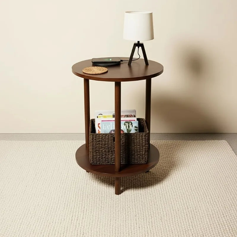 Modern Round Nesting Coffee Table, 2-Tier Wood Table in Walnut, Space-Saving Nestable Side Table for Living Room Small Spaces
