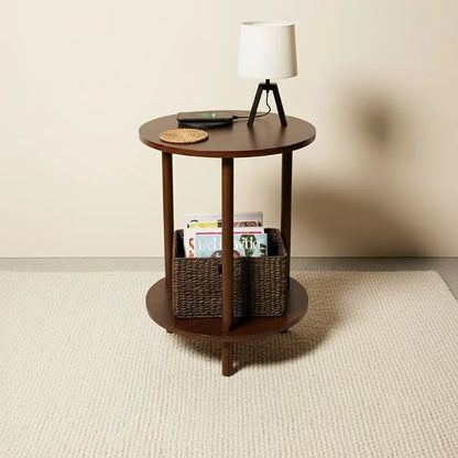 Modern Round Nesting Coffee Table, 2-Tier Wood Table in Walnut, Space-Saving Nestable Side Table for Living Room Small Spaces