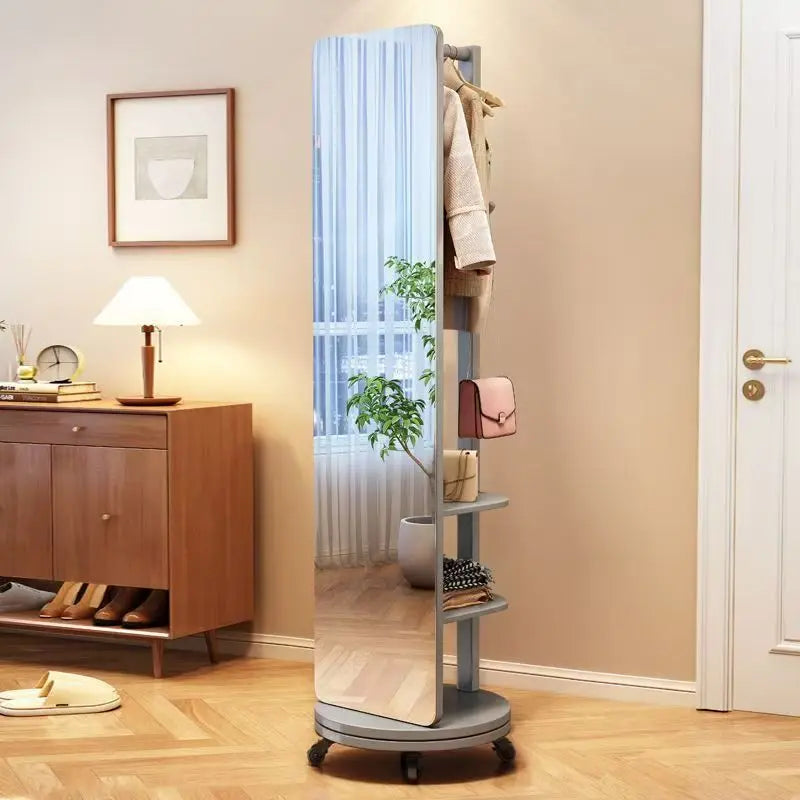 Solid wood dressing mirror full body mirror home rotatable fitting mirror floor mirror with hanger integrated bedroom mirror