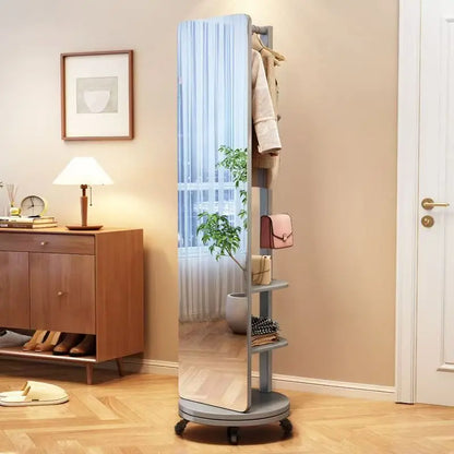 Solid wood dressing mirror full body mirror home rotatable fitting mirror floor mirror with hanger integrated bedroom mirror