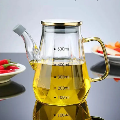 JUSTINLAU High Borosilicate Glass Oil Pots Diamond Oil Bottle with Scale Kitchen Soy Sauce Vinegar Condiment Storage Container