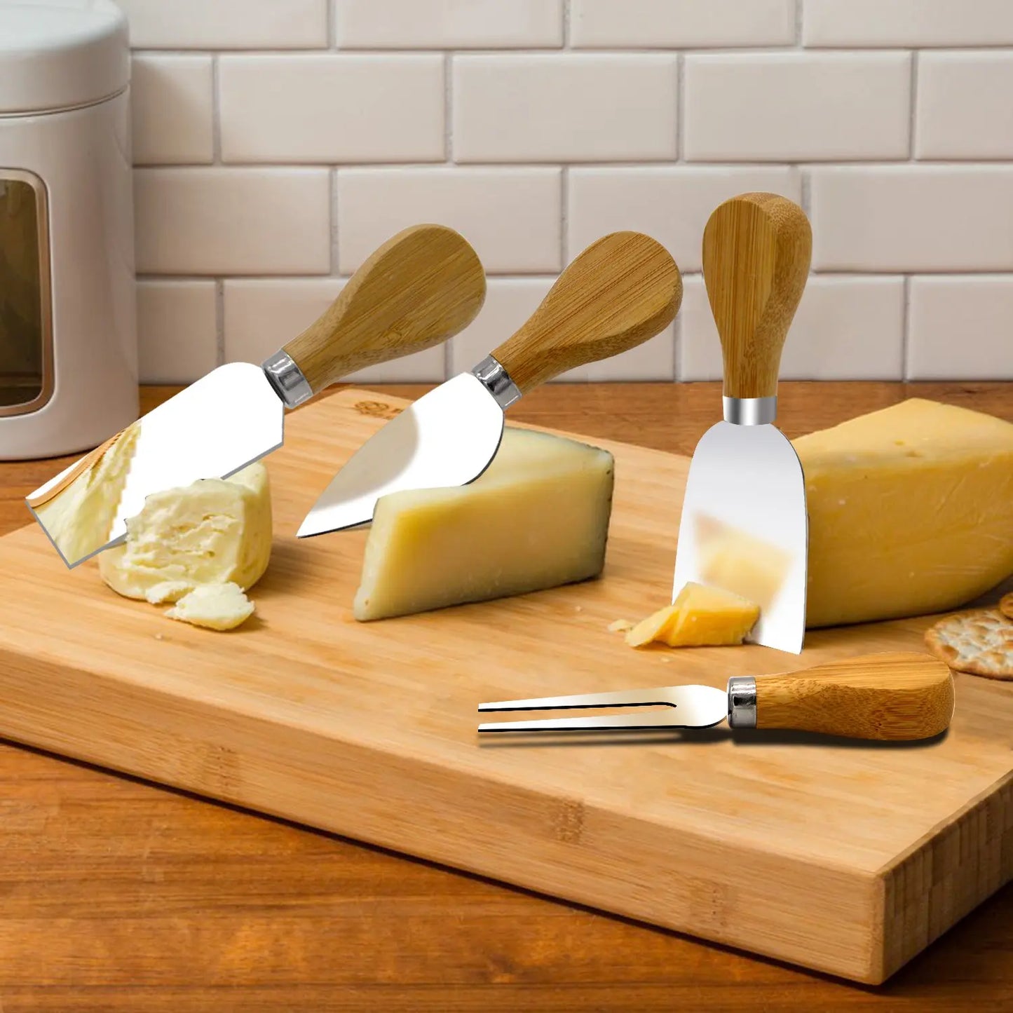 4 Pcs Cheese Knives Set Stainless Steel Cheese Slicer Cutter with Wooden Handle Cheese Butter Spreader Set YY062