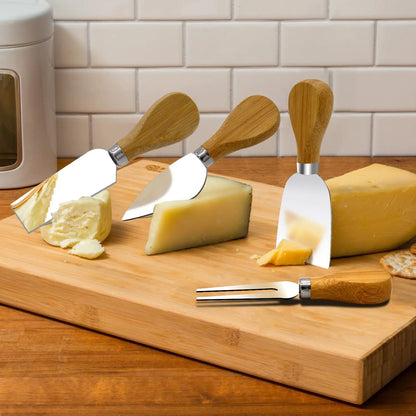 4 Pcs Cheese Knives Set Stainless Steel Cheese Slicer Cutter with Wooden Handle Cheese Butter Spreader Set YY062