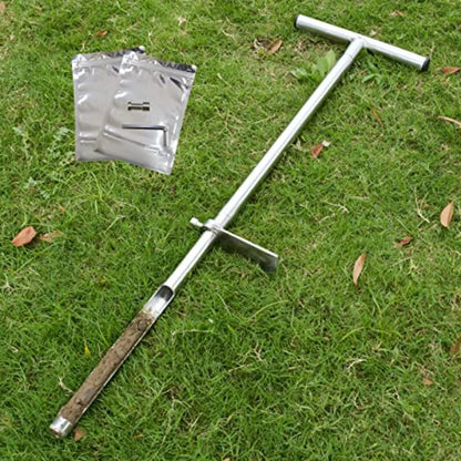 Soil Probe 35 Inch with 2 Bags Straight Soil Sample Probe for Lawn House Plants T-Handle Soil Sampler Probe Rod with Pedal Stai