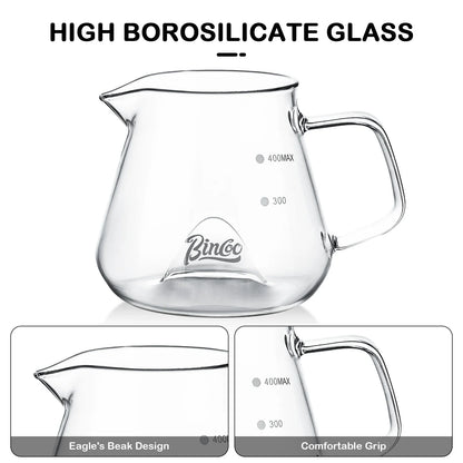 Bincoo 400ML Clear Glass Coffee Carafe Heat Resistant Visual Brewing Control Easy Sharing Pour over Coffee Maker