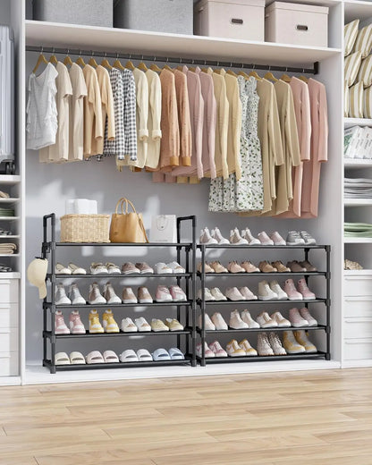 10-Tier Shoe Rack with Hooks - Large Capacity Space-Saving Organizer for Entryway, Bedroom, Living Room, Black