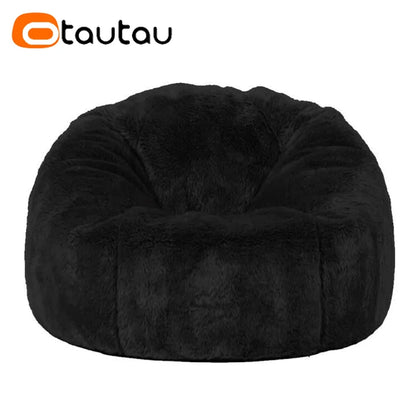 OTAUTAU Adults  Children Fluffy Faux Fur Bean Bag Pouf Cover without Filler Beanbag Puff Salon Ottoman Corner Seat Sac DD003