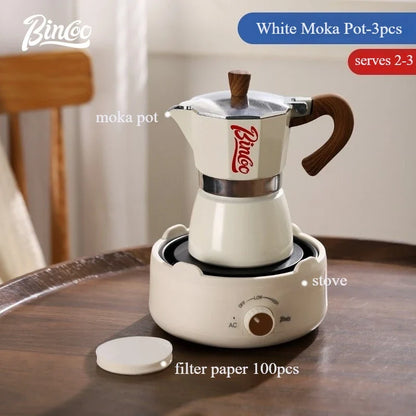 Bincoo Coffee Moka Pot Set with Filter Paper for Home Use Small Espresso Extraction Machine Complete Brewing Kit