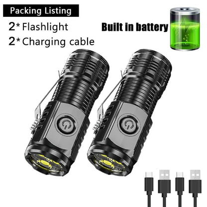 Super Bright Mini 3LED Flashlights With Pen Clip Built in Battery USB Charge Flashlight Outdoor Portable Torch Emergency Lamp