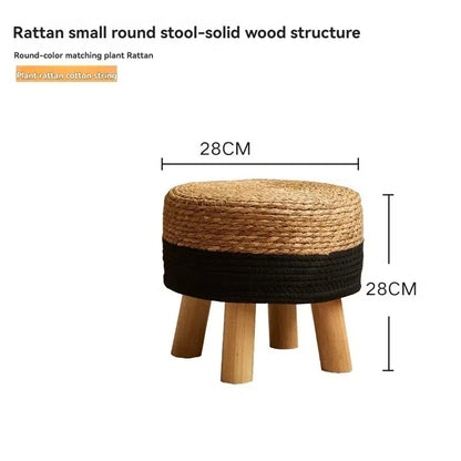 Grass woven stool, rural low stool, rattan woven shoe changing stool, thickened woven seat cushion stool