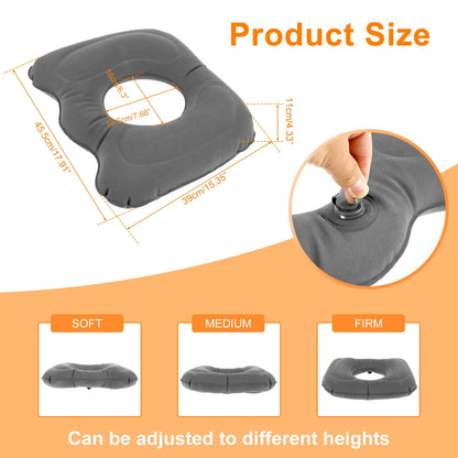 Inflatable Donut Seat Cushion for Hemorrhoid Pad Adjustable Lightweight Leakproof Inflatable Massage Pillow Chair Seat Cushion
