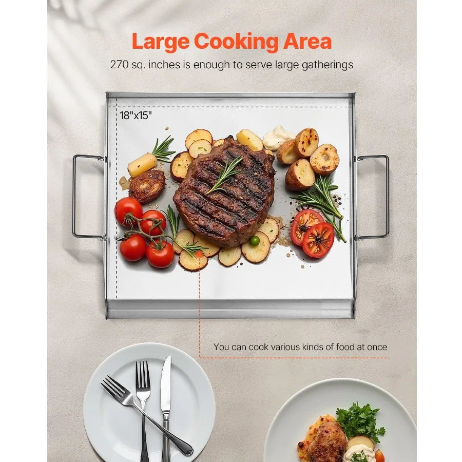 Stainless Steel Griddle 18x16 inch Universal Flat Top Rectangular Plate Gas Grill Griddle for BBQ Teppanyaki Portable Family Co