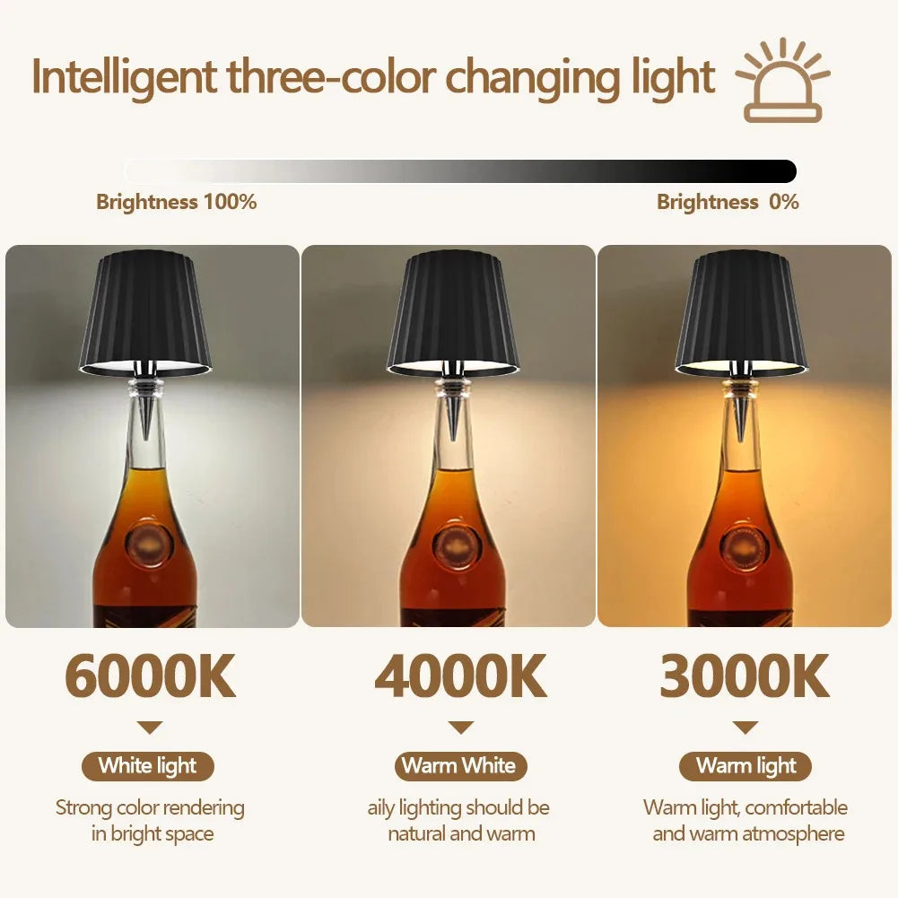 Wine Bottle LED Wireless Table Lamp 2000mAh 7 Colors Dimmable RGB USB Rechargeable Dining Table Lights Beverage Lamp Top touch
