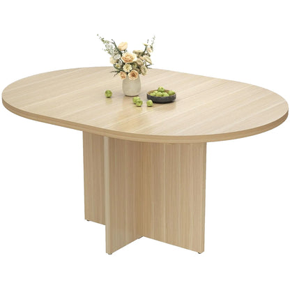 Extendable Round to Oval Dining Table For 4-8, Modern Expandable Kitchen Table With Removable Leaves, Space Saving Dinner Table