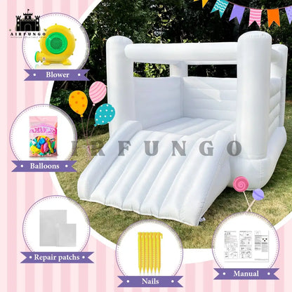 12ft Kids Birthday Gift White Bounce House Indoor Outdoor Softplay Inflatable White Castle Bouncer with Blower Customization