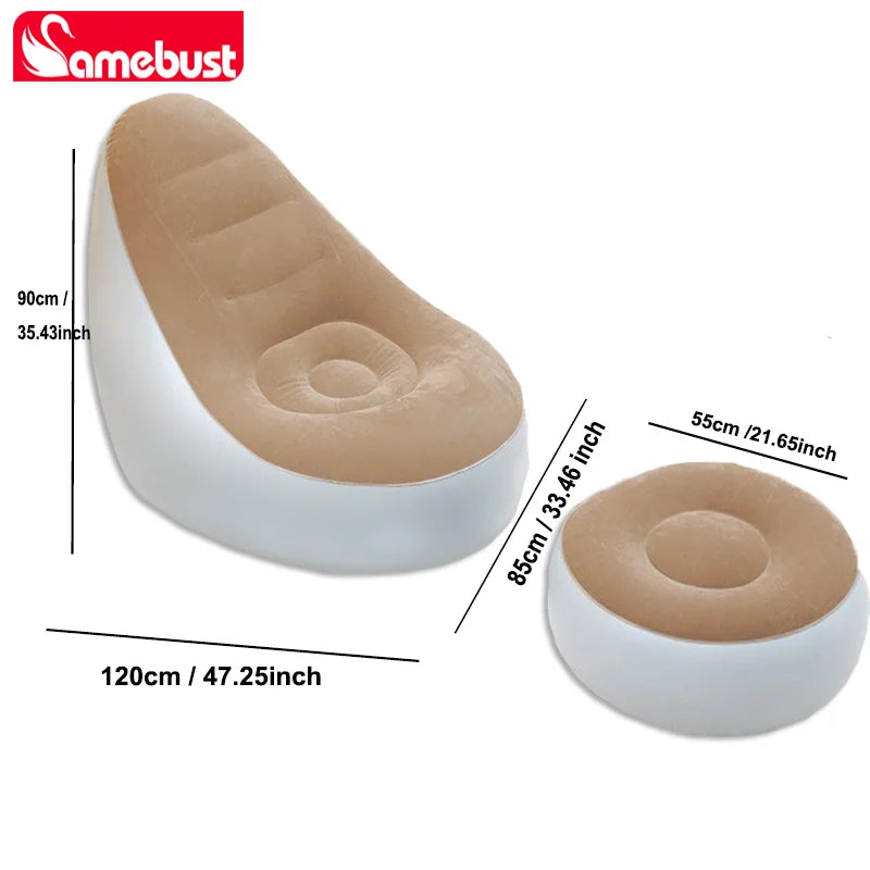 Camebust Inflatable Sofa-Flocking Surface High Quailty PVC Footstool Rapid Inflation Lazy Lounge