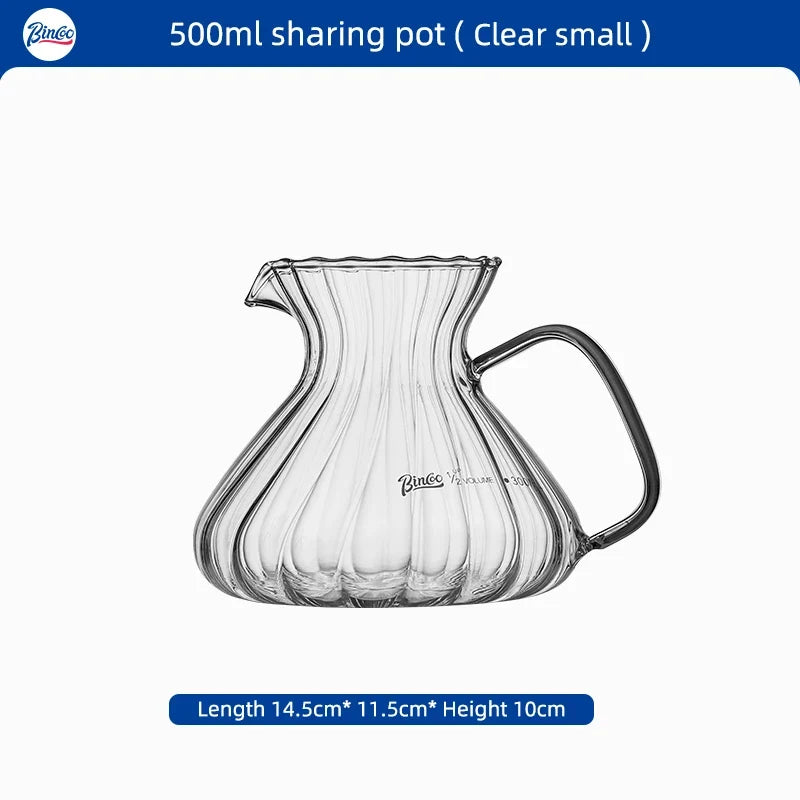 Bincoo 500ml / 600ml Glass Hand Drip Coffee Pot Carafe Share Pot Pour Over Coffee Server Drip Coffee Pot