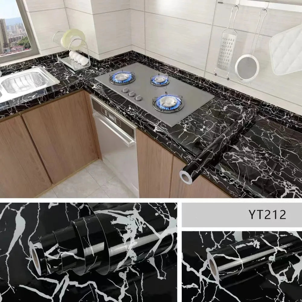 40cm Marble Self-adhesive Wallpaper Kitchen Cabinet Stove Countertop Contact paper PVC Waterproof Renovation Tile Wall Stickers