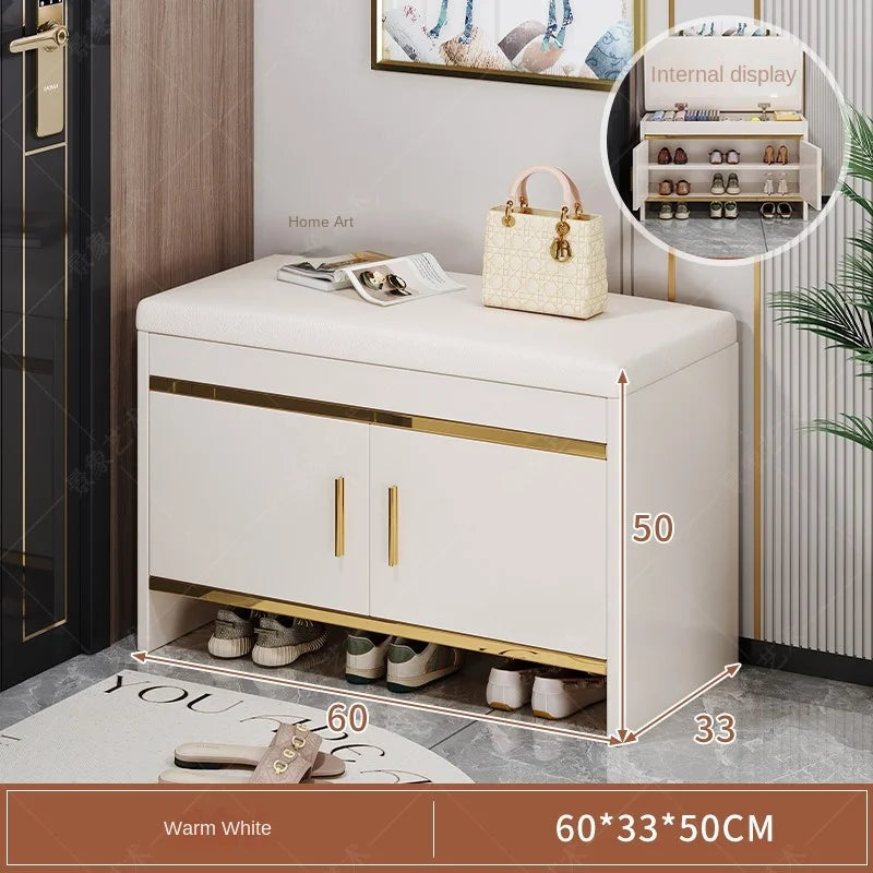 Shoe changing bench household entrance shoe bench can sit on shoe cabinet soft seat integrated storage low cabinet