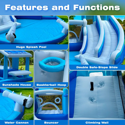 Water Slide for Adults &Kids Double Water Slides Inflatable Bounce House Water Slide Water Park, Kids Bouncy House