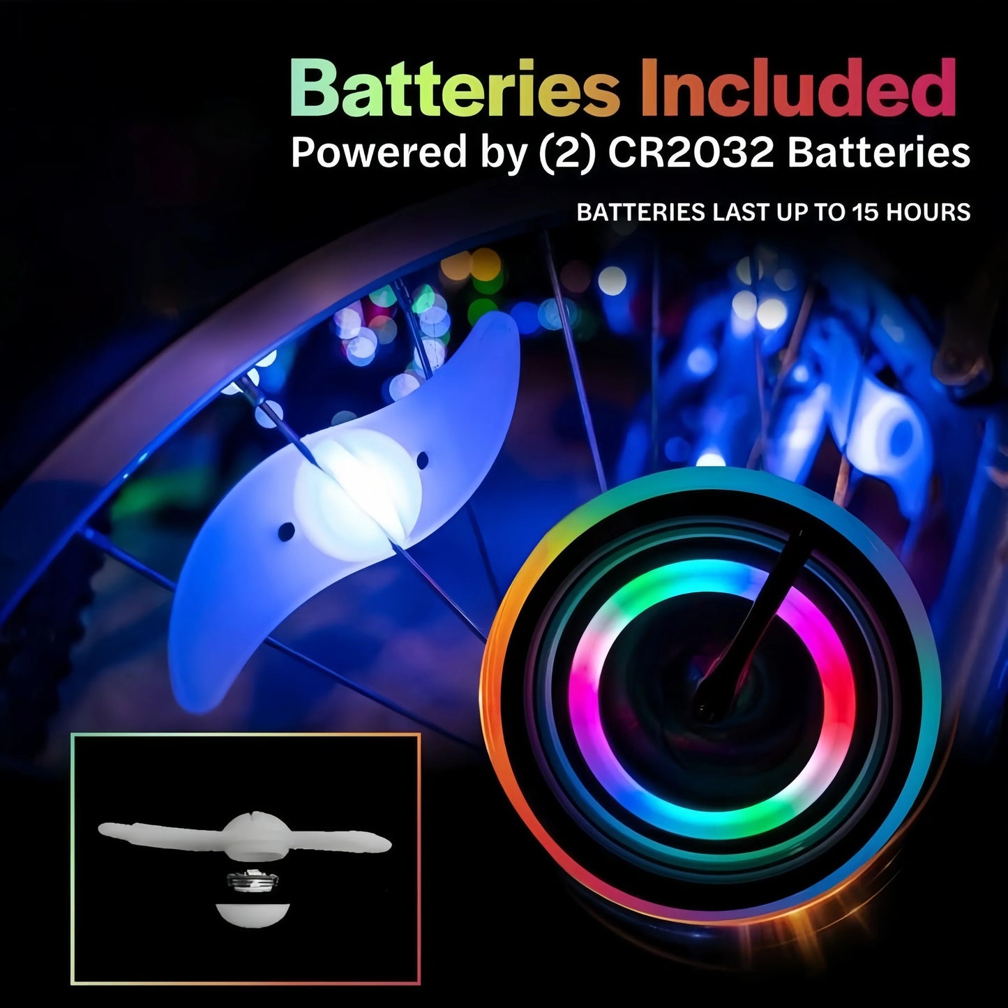 2 Pcs LED Bike Wheel Lights, 2-Pack - Color Changing & Color Select Modes - Light Up Your Spokes - Morph Through Rainbow Colors