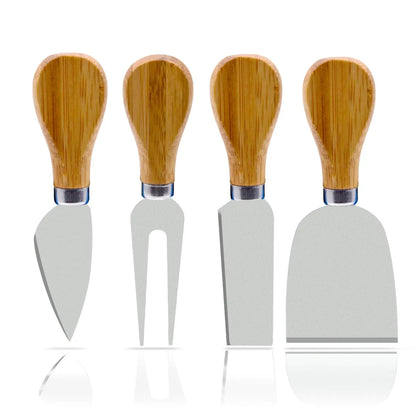 4 Pcs Cheese Knives Set Stainless Steel Cheese Slicer Cutter with Wooden Handle Cheese Butter Spreader Set YY062