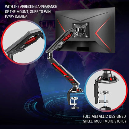 Adjustable Gaming Monitor Arm with Mechanical Spring, C Clamp & Grommet Base for Screens up to 32", VESA Compatible