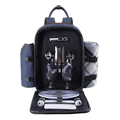 Picnic Backpack for Set W/Detachable Bottle/Wine Holder Fleece Blanket Plates and Cutlery Set