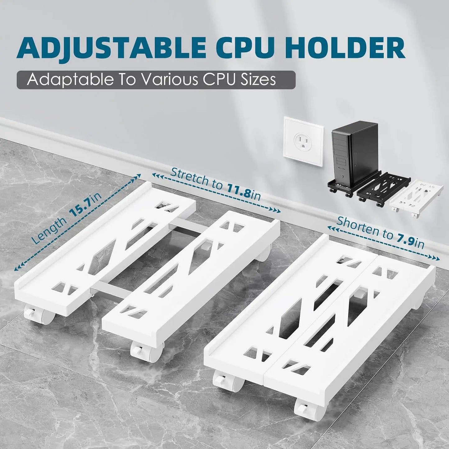 Adjustable Mobile CPU Stand, Ventilated Computer Tower Stand PC Tower Stand with 4 Caster Wheels Fits Most PC, Under Desk Holder