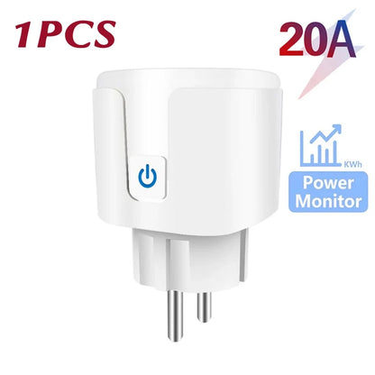 Tuya WiFi Smart Plug 16A/20A EU Smart Socket With Power Monitor Timing Smart Life Support Alexa Google Home Yandex SmartThings