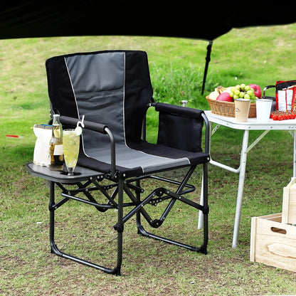 Oversized Folding Director Chair Heavy Duty 400LBS Portable Camping Chair With Side Table Pockets Outdoor Seat For Lawn Fishing