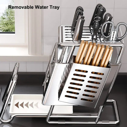 Stainless Steel Kitchen Knife Holder Multifunctional Knife Storage Organizer Cutlery Rack Pot Lid Rack Cutting Board Racks