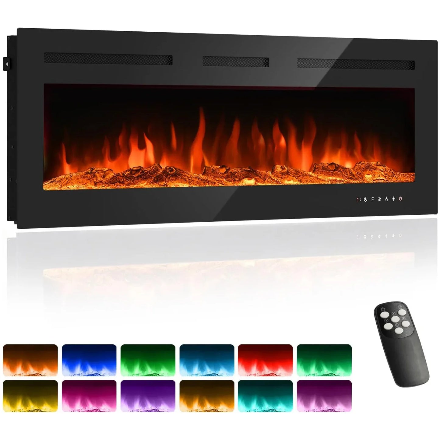 50Inch Electric Fireplace Inserts Ultra Narrow Frame Wall Mounted Fireplaces with 3 Heating Modes 12 Flame Colors Remote Control