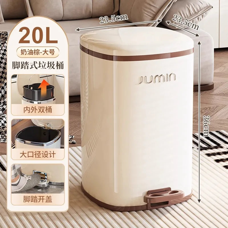 20L Luxury Large Plastic Pedal Trash Can Lidded Hands Free Step Garbage Bin Kitchen Bathroom Bedroom Living Room Garbage Bin