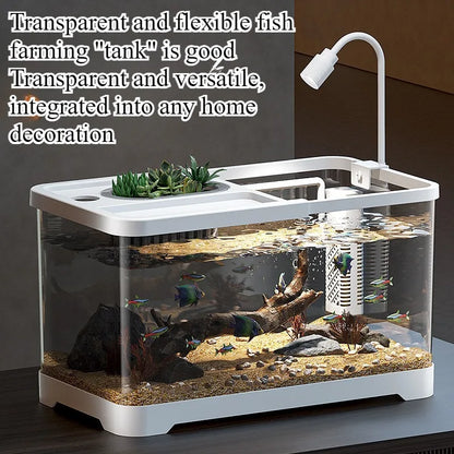 Fish tank household aquarium living room desktop ecological circulation tank filter oxygenation integrated tank with cover